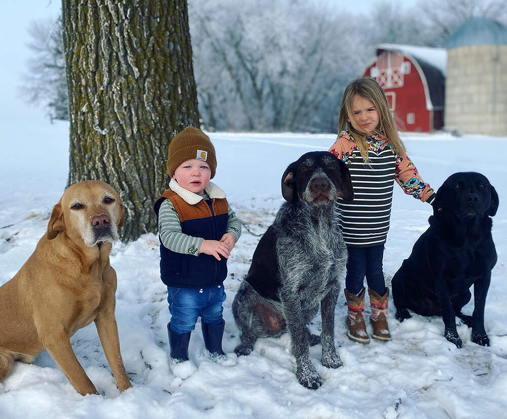 two children and three dogs